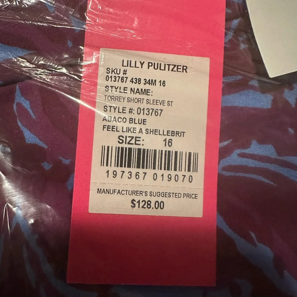 NWT NIB Lilly Pulitzer Torrey Short Puff Sleeve Top Blouse Blue Cherry Bow 16